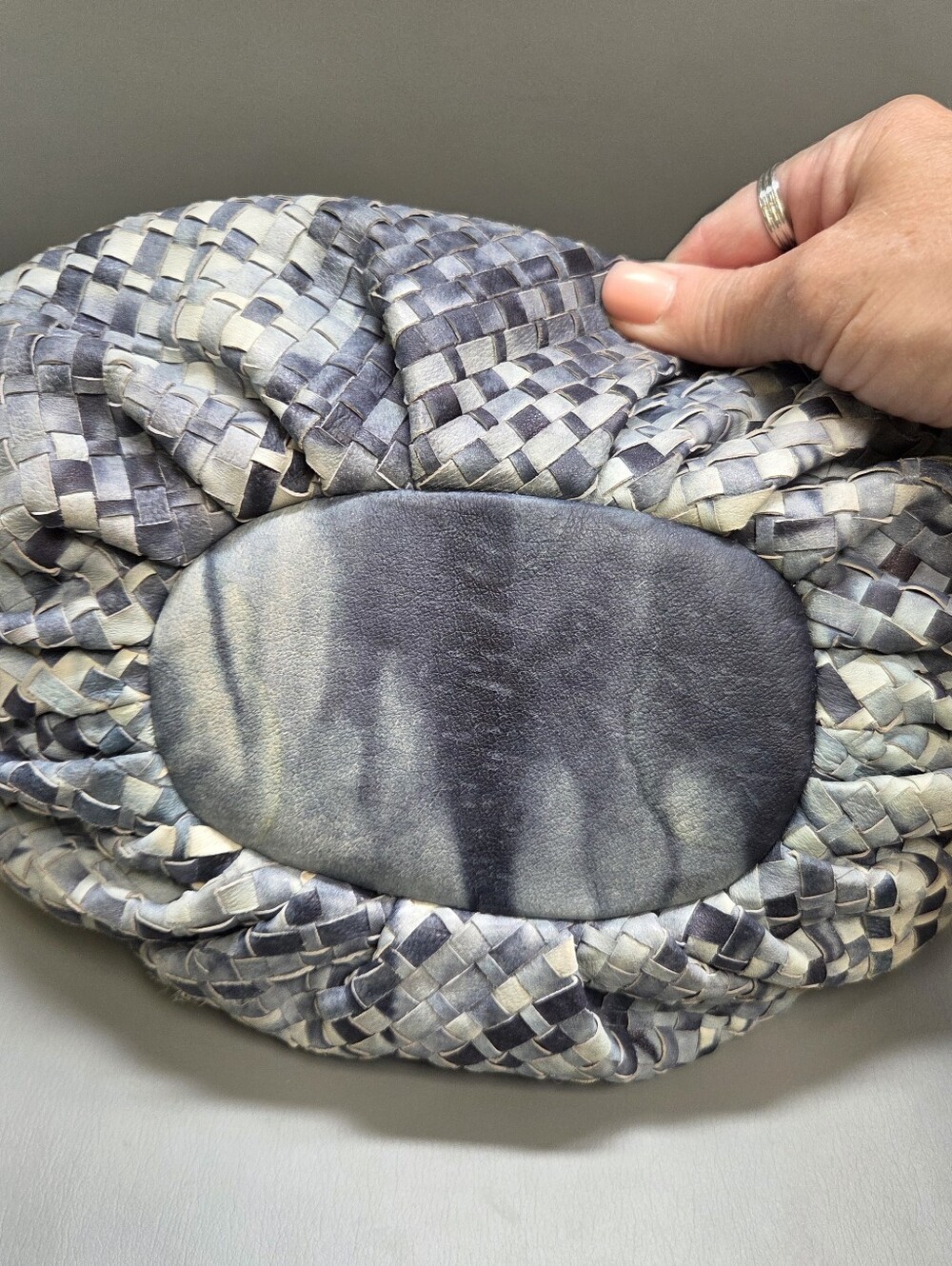 Elliott Lucca Blue tye dye Woven Leather Drawstring bucket hobo Shoulder Bag - Picture 5 of 13